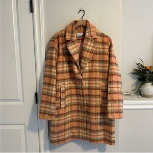 Molly Bracken Pink & Tan Plaid Long Line Coat - Large